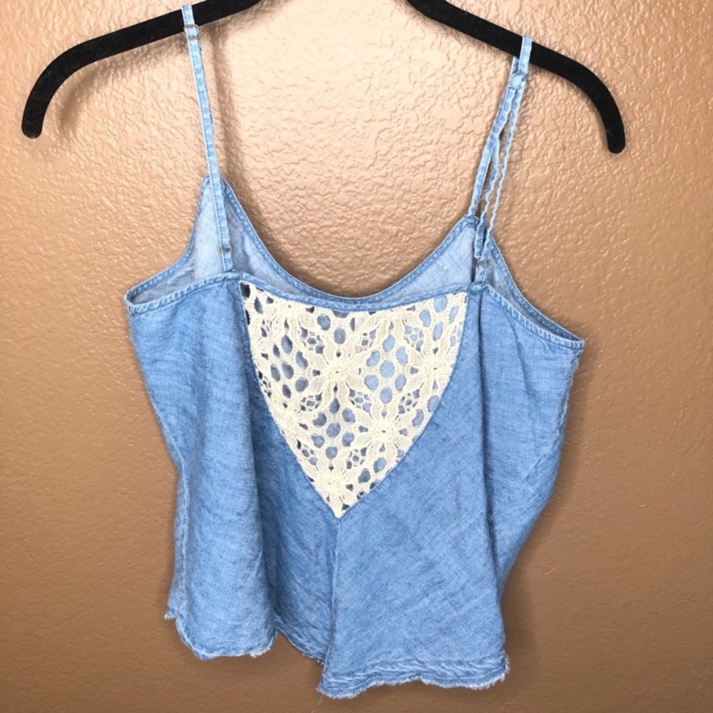 Free People Chamboray & denim crochet tank